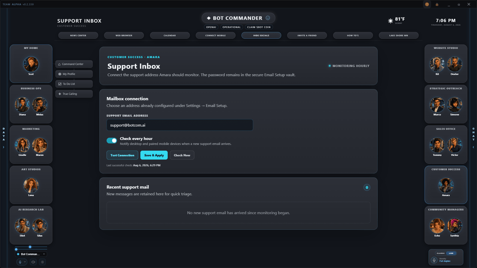 Bot Commander Customer Success Support Inbox